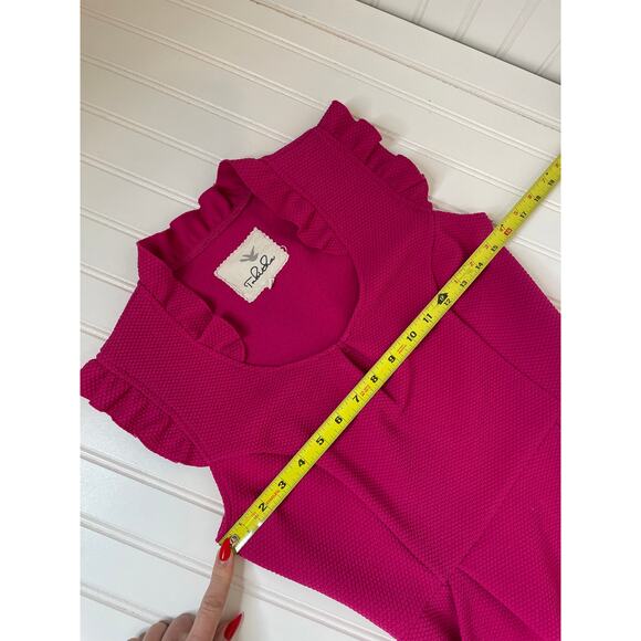 Anthropologie Tabitha Pink Fit and Flare Mini Dress Ruffle Pocket Peasant Size 2 - Picture 4 of 7